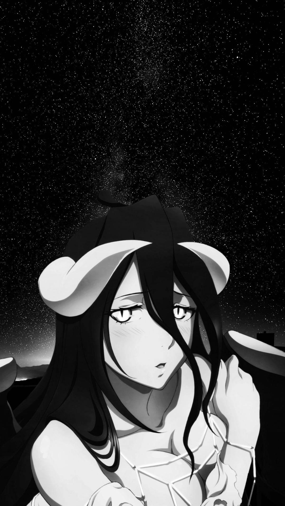 星空下長著牛耳朵的動漫女孩