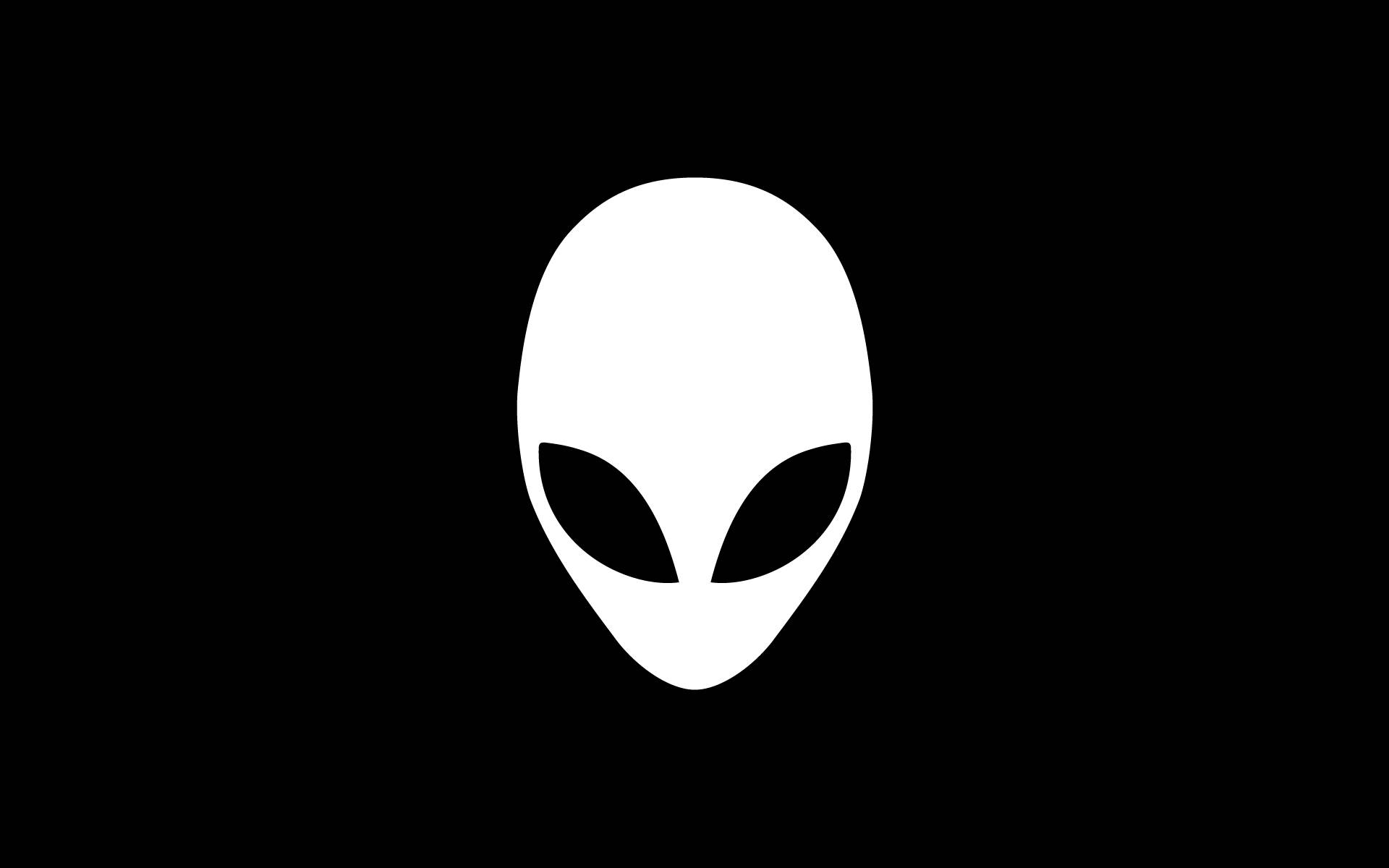 極簡 Alienware 預設標誌 壁紙 — 一個極簡風格的白色外星人頭部剪影，帶有大黑眼睛，居中在純黑色背景上。