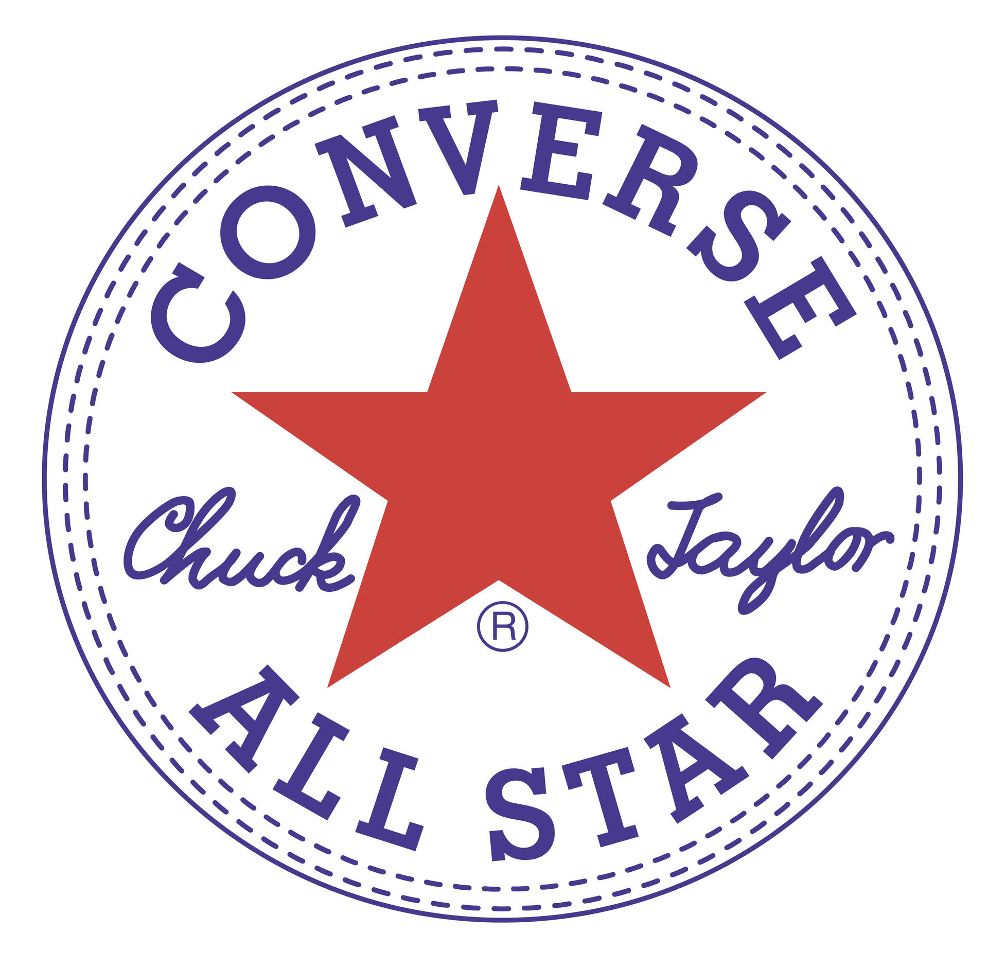 Converse All Star 標誌，紅色星星和藍色文字