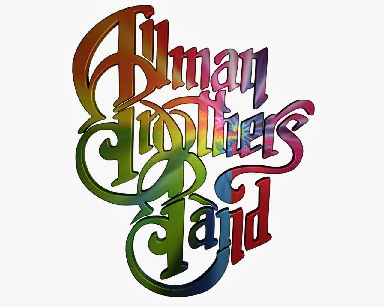 Allman Brothers Band 彩色標誌 壁紙 — 為「Alman Brothers Band」設計的充滿活力的迷幻標誌，在純色背景上帶有旋轉的彩虹漸變字體。