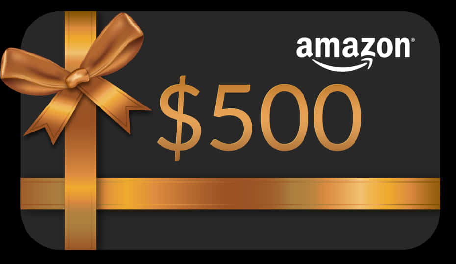 Amazon $500 禮品卡 壁紙 — 一張時尚的黑色亞馬遜禮品卡，帶有金色蝴蝶結，並突出顯示500美元價值。