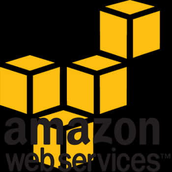 Amazon Web Services Logo 壁紙 — 在黑色背景上以3D圖案堆疊的醒目黃色立方體，帶有Amazon Web Services文字。