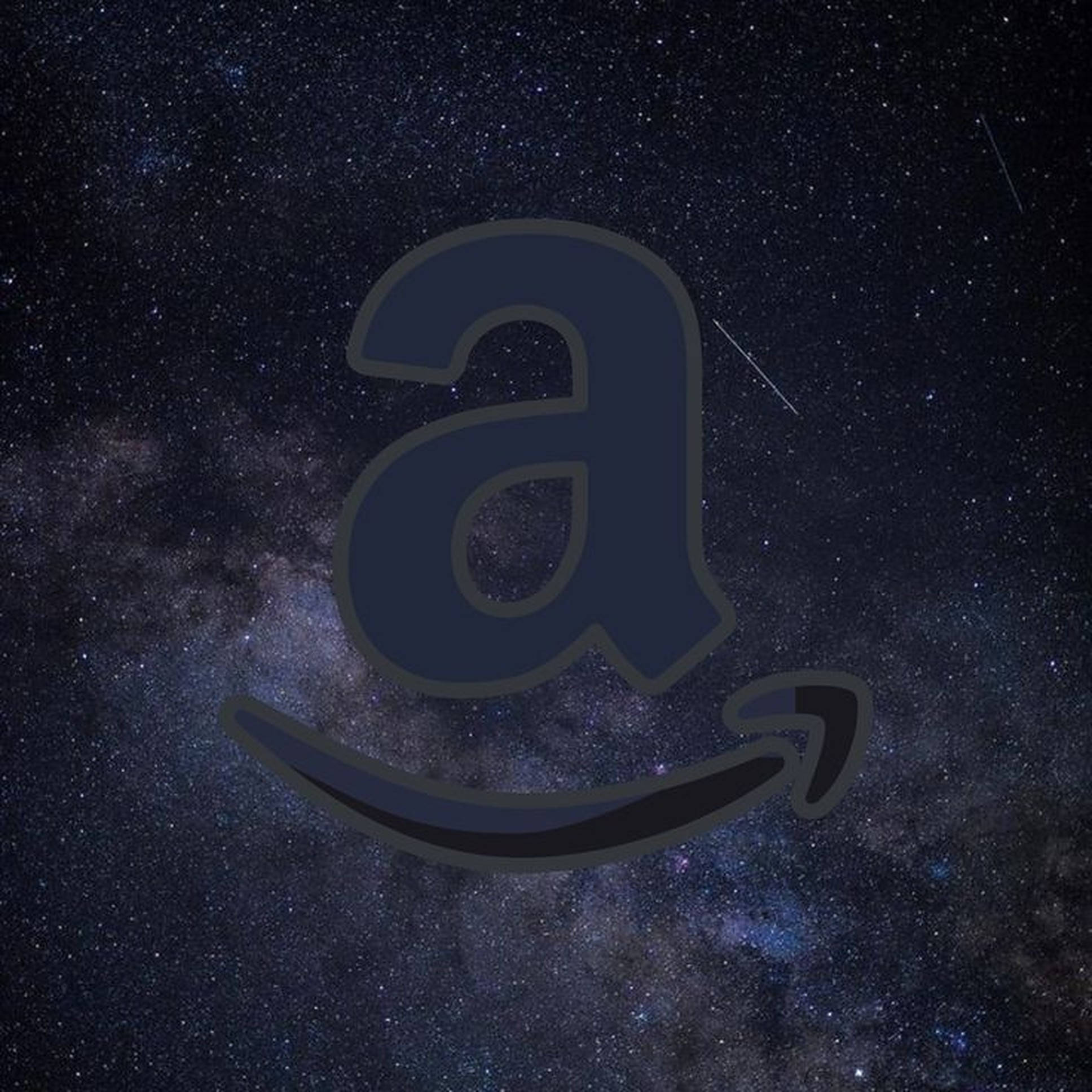 Amazon 星空標誌 壁紙 — 亞馬遜標誌在繁星點點的夜空中漂浮，可見銀河和流星。