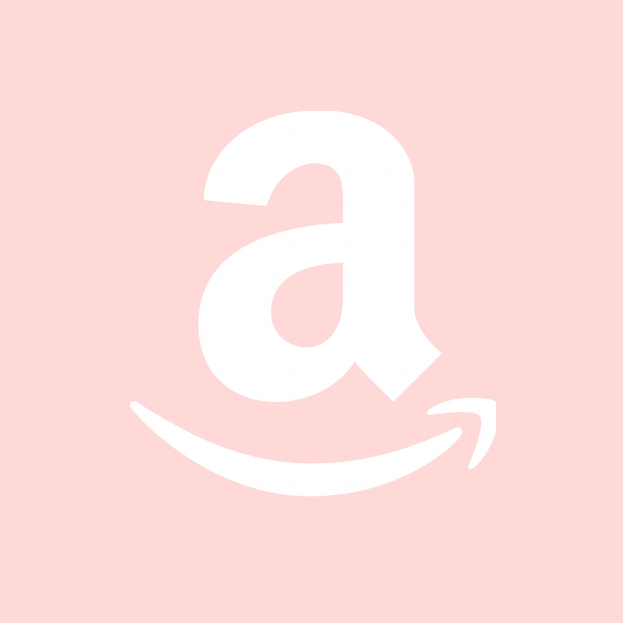 Amazon 淡粉紅標誌 壁紙 — 一個簡約的白色Amazon標誌，居中在柔和的粉紅色背景上。