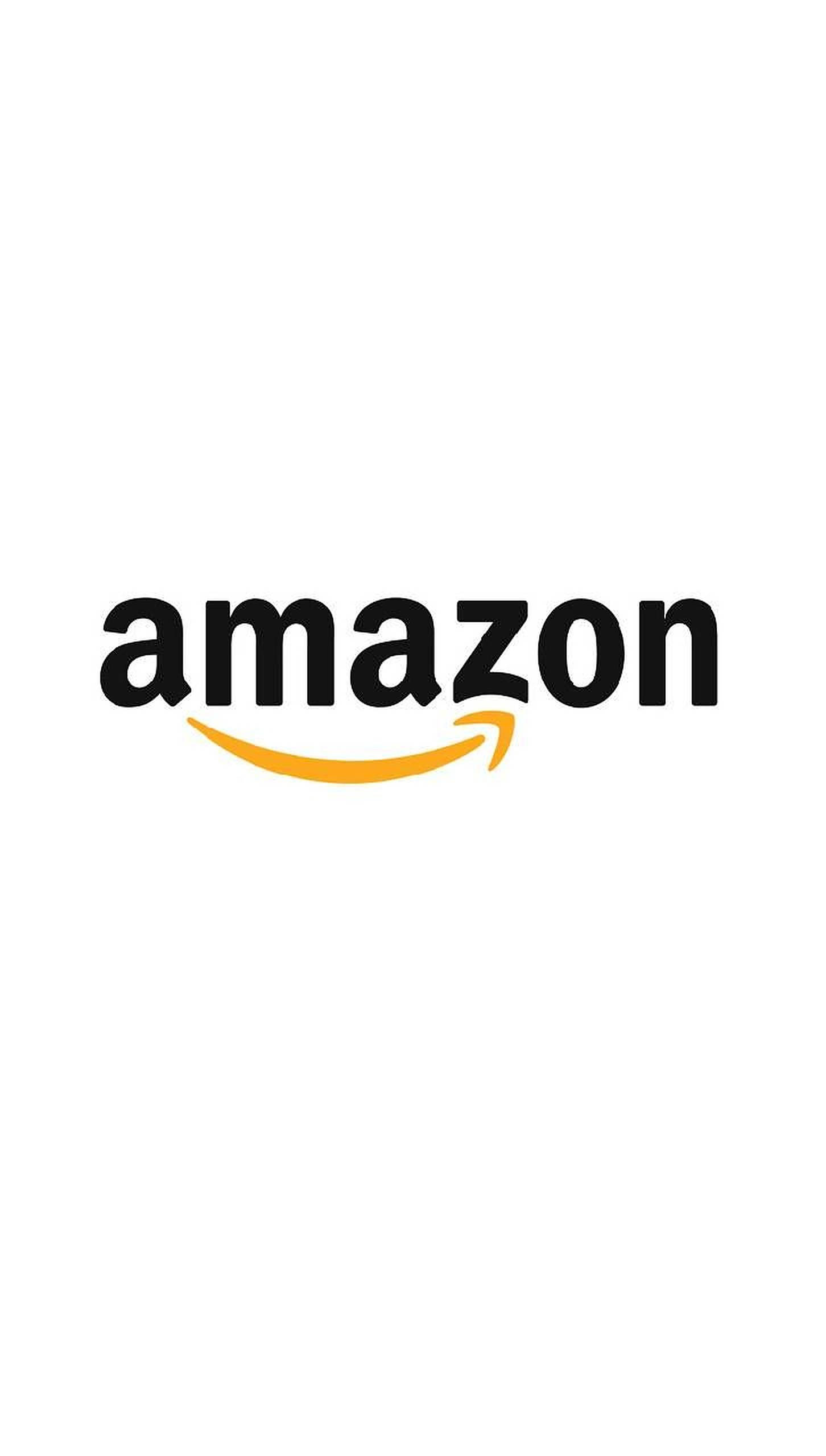 Amazon網上購物網站 壁紙 — Amazon 標誌居中於純白色背景上，帶有黑色文字和橙色箭頭。