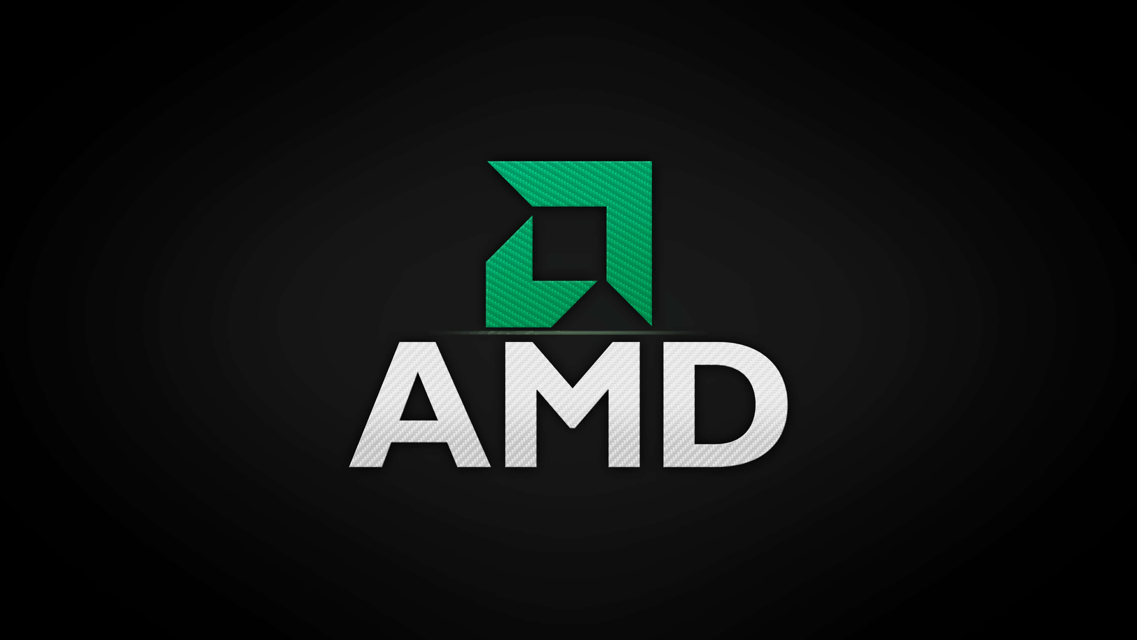 AMD標誌於藍色背景上 壁紙 — AMD 標誌，綠色紋理正方形，白色文字居中，背景為深色漸變。