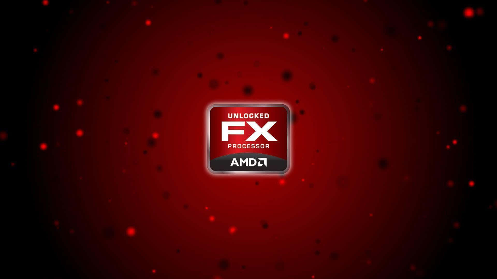 AMD FX 處理器標誌，帶有紅色發光粒子，位於漸變背景上