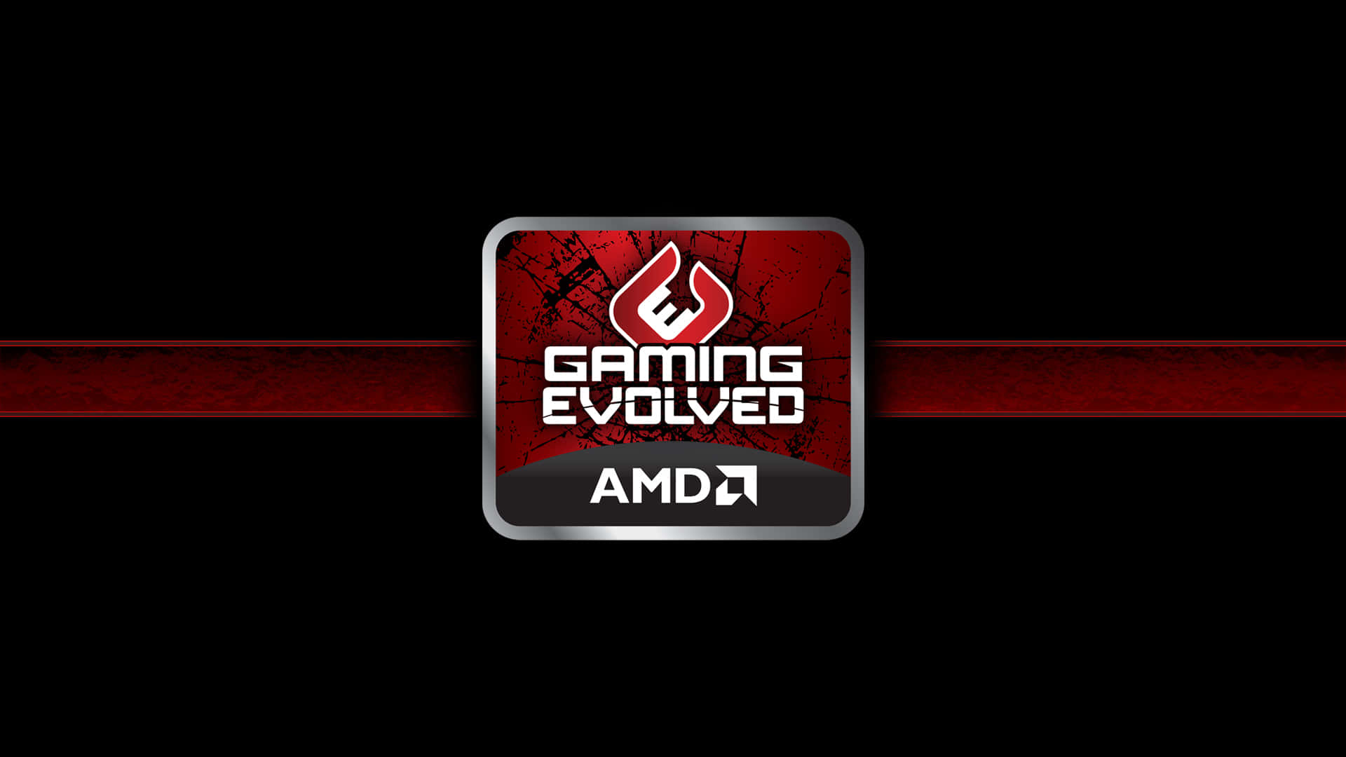 AMD Gaming Evolved 標誌，黑色背景上帶有紅色條紋