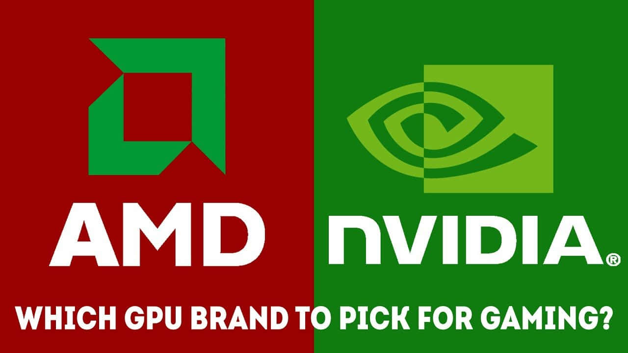 AMD 和 NVIDIA 標誌並排，並附有文字詢問應選擇哪個 GPU 品牌進行遊戲。