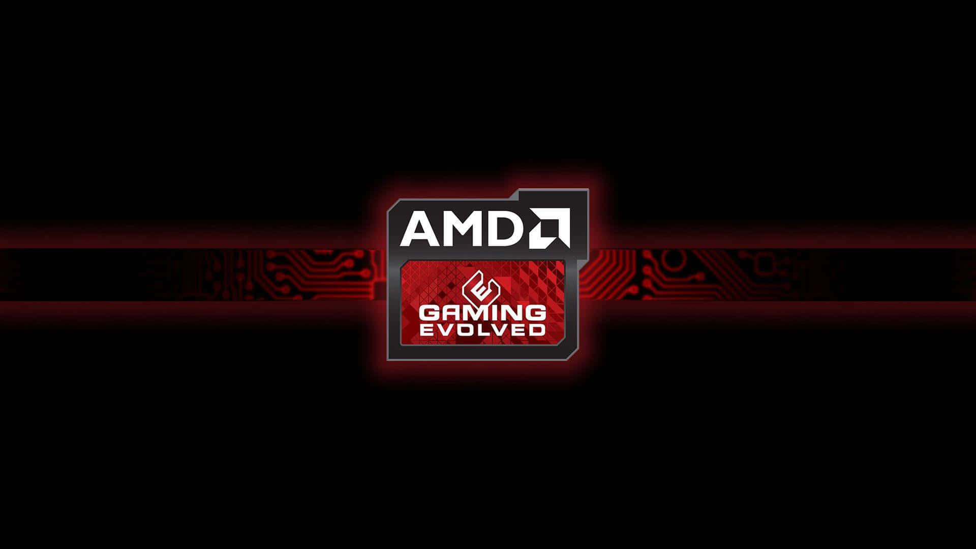 AMD Gaming Evolved 標誌，黑色背景上帶有紅色電路圖案