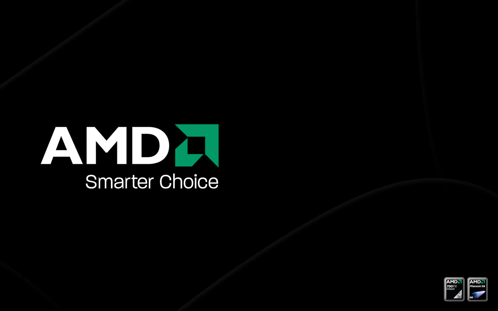 AMD 標誌，黑色背景上帶有綠色正方形和白色文字。