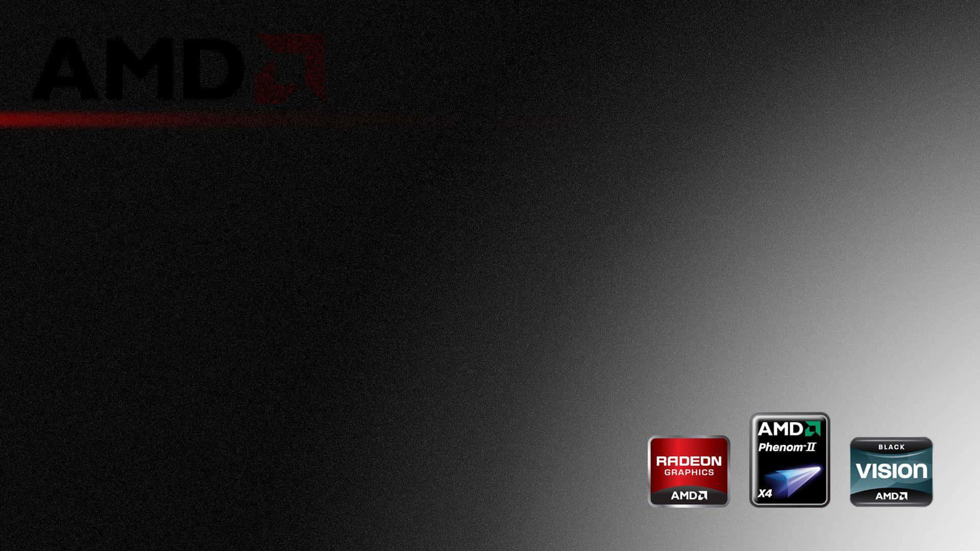 Radeon 桌布 壁紙 — AMD 標誌和產品標誌在深色漸變背景上，帶有微妙的紅色點綴。