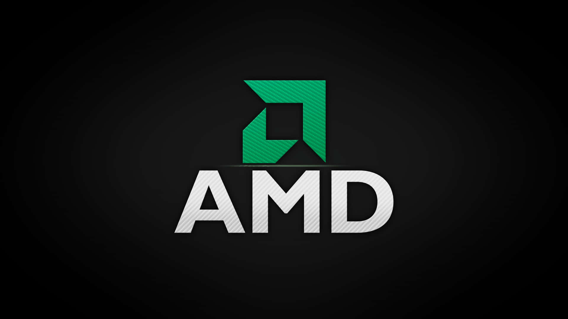 AMD 標誌，綠色正方形和白色文字在深色背景上