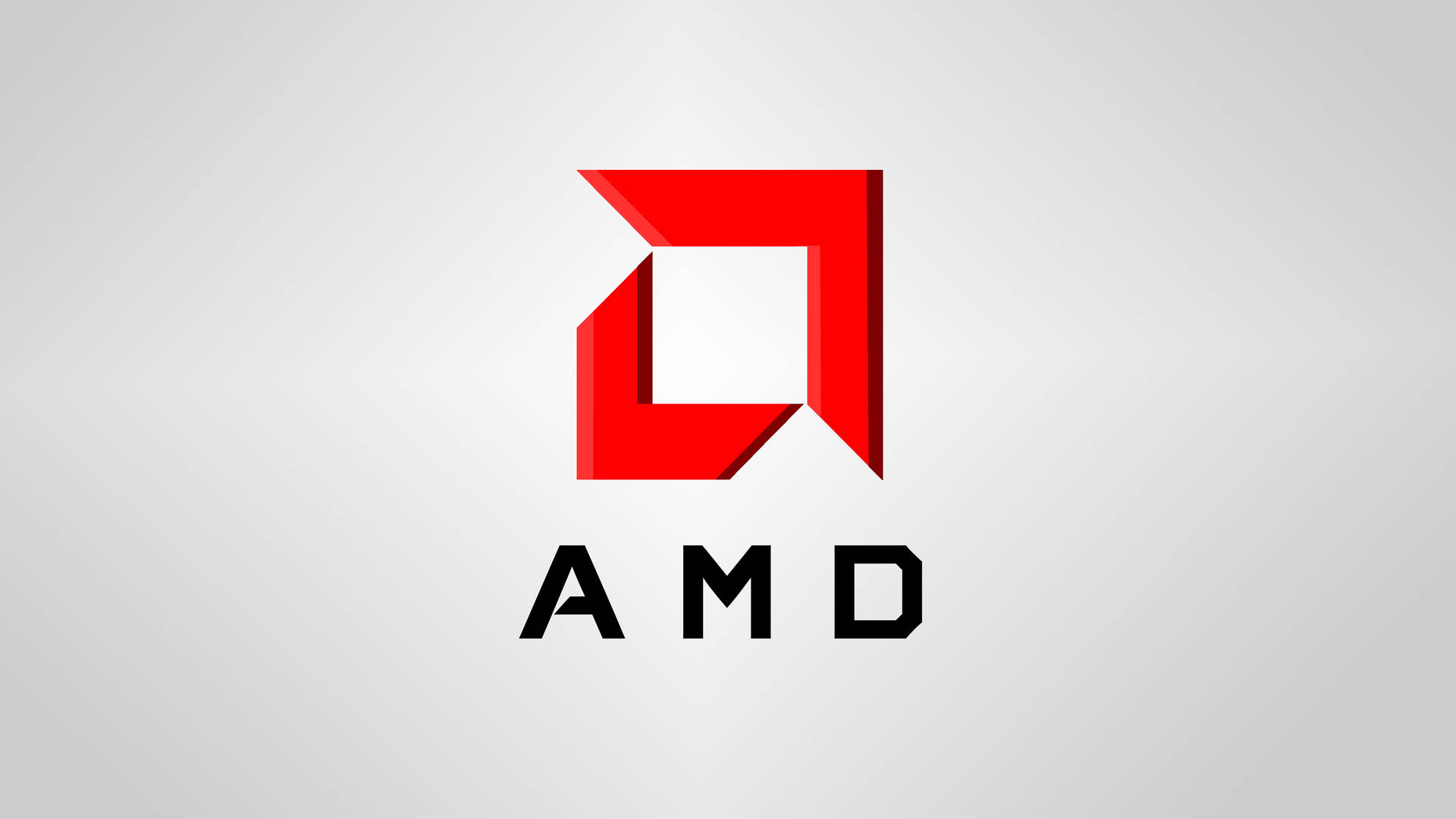 AMD標誌，帶有紅色幾何符號和黑色文字，背景為灰色