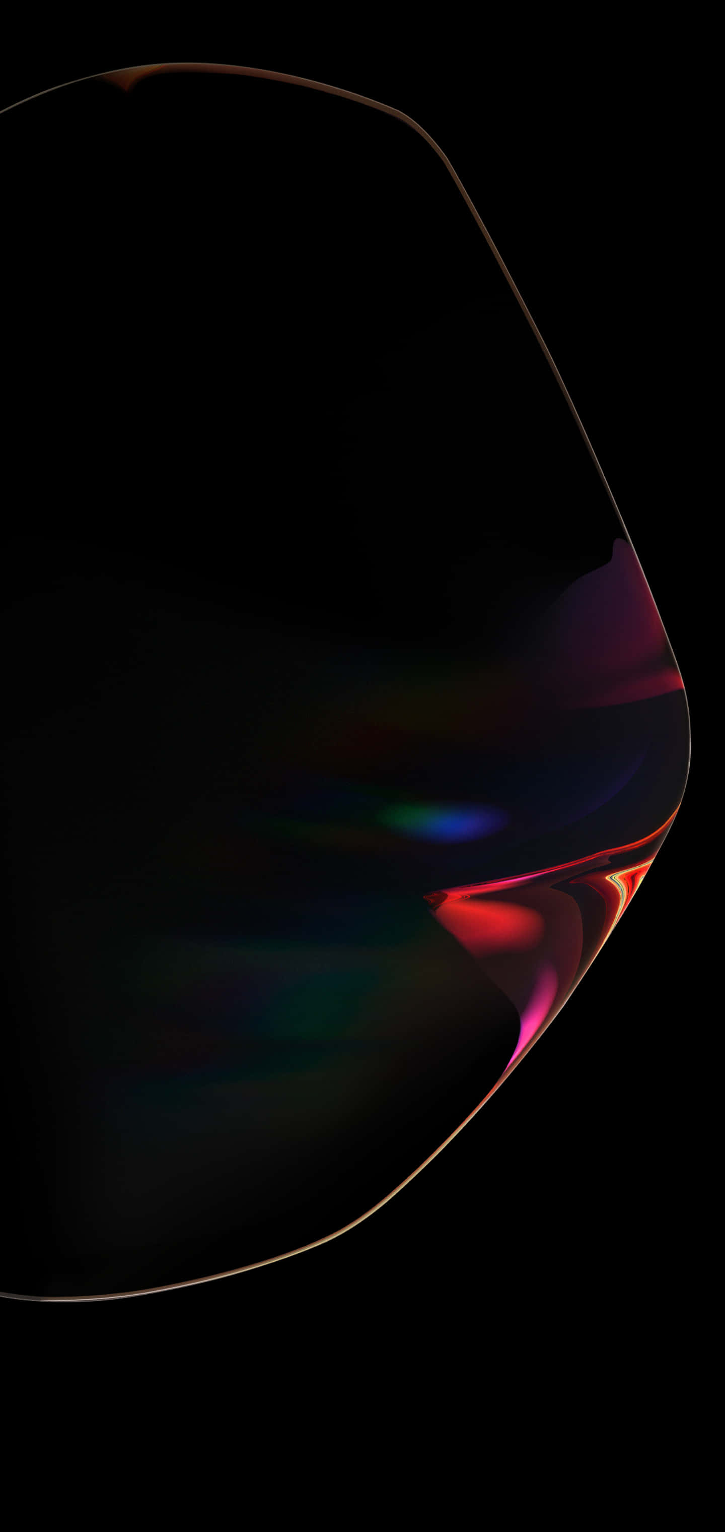以三星 AMOLED 保持領先一步 壁紙 — 一個單一的彩虹色肥皂泡在純黑色背景上漂浮，沿其彎曲邊緣展現出鮮豔的彩虹色調。