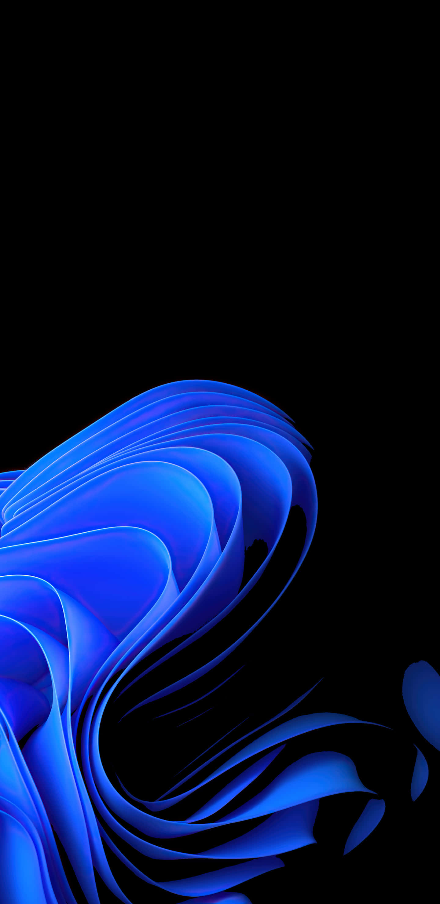 盡享三星革命性 AMOLED 顯示屏的鮮豔視覺 壁紙 — 充滿活力的藍色抽象波浪在純黑背景上動態流動，營造出時尚的現代數位藝術作品。