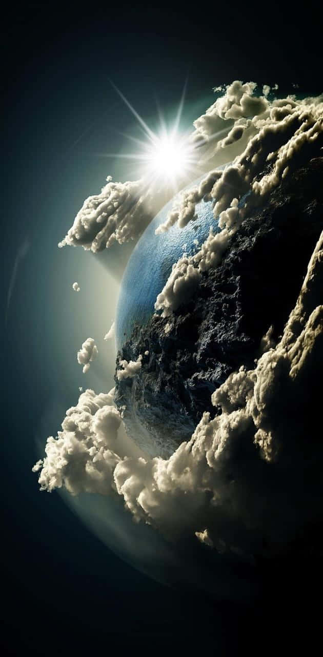 行星上的雲層被太空中明亮的太陽照亮。 — 太空 壁紙