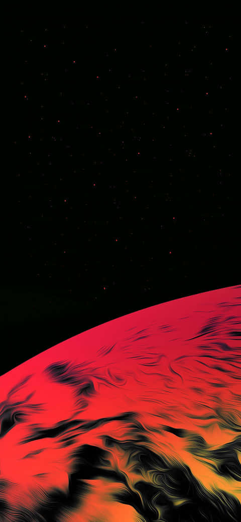 一個發光的紅橙色行星在星羅棋佈的黑色天空中。