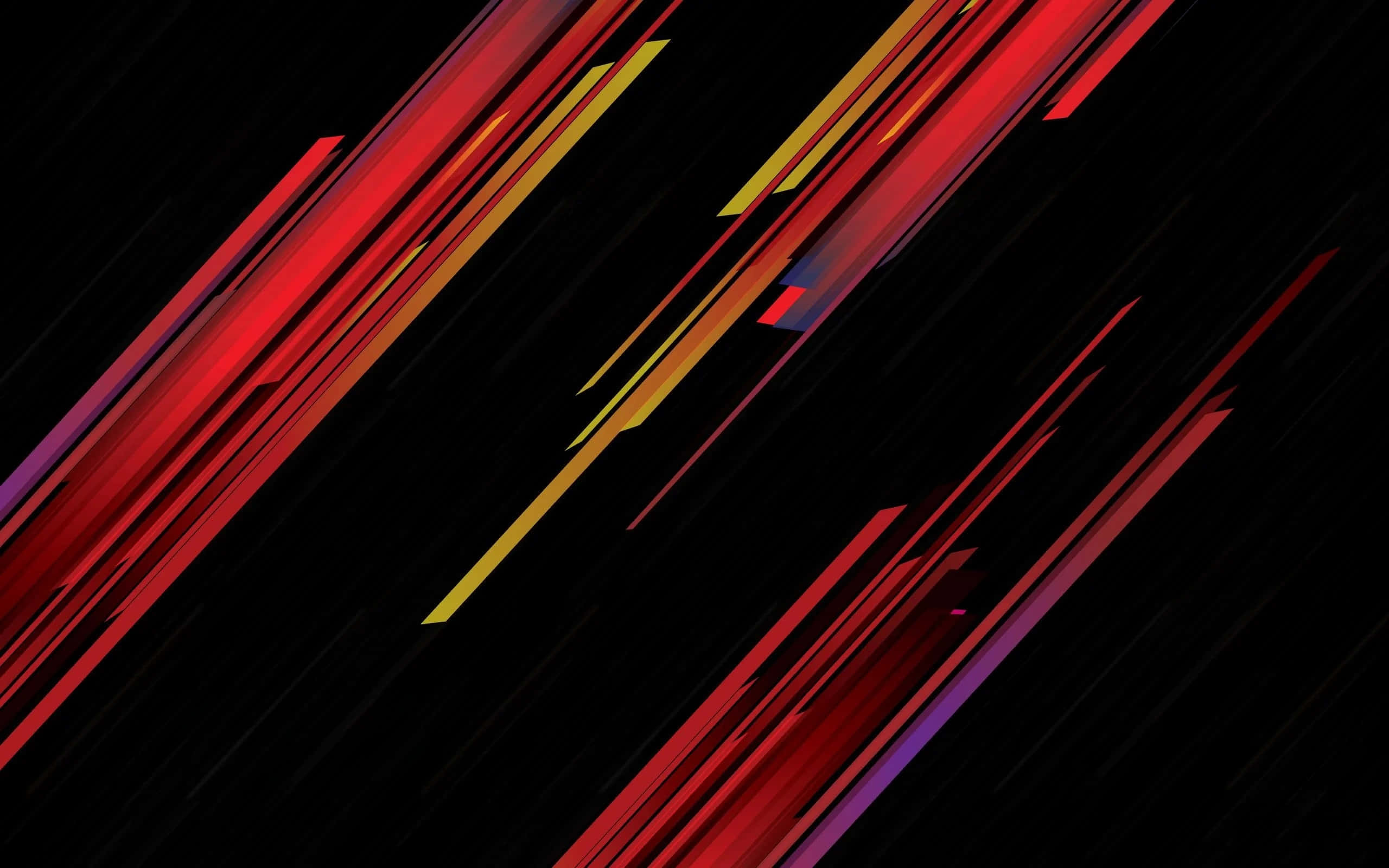 未來感智慧手機配 AMOLED 顯示屏 壁紙 — 鮮豔的紅色和黃色對角線條紋劃過深邃的黑色背景，形成動態的抽象構圖。