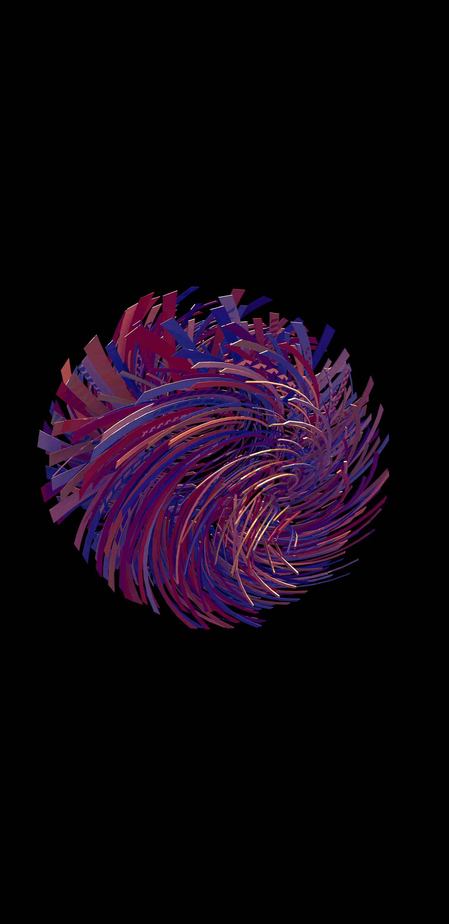 享受三星 AMOLED 顯示屏的晶瑩清晰畫質 壁紙 — 充滿活力的紫色和藍色數位絲帶在漆黑的背景上動態旋轉，形成漩渦。