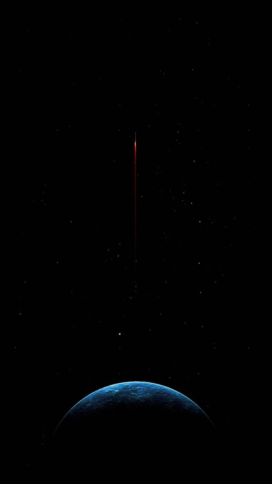 火箭在藍色行星上方與星星一起發射到太空
