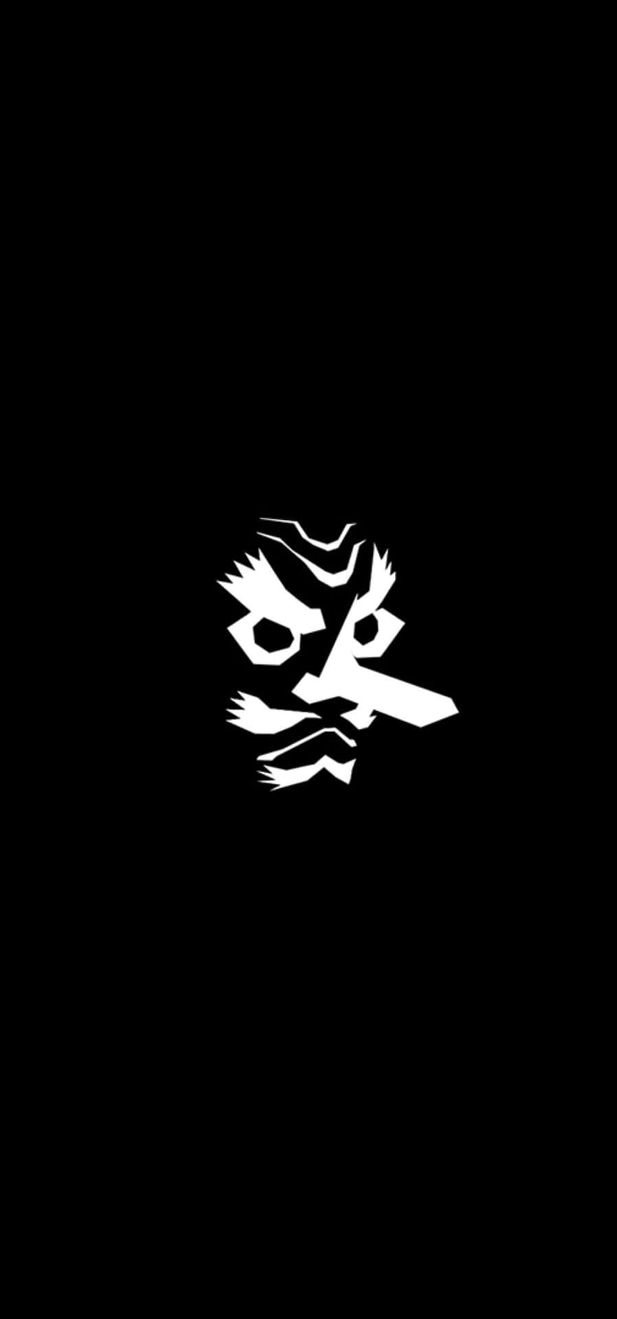 一個極簡的白色抽象面孔，在黑色背景上具有銳利特徵。