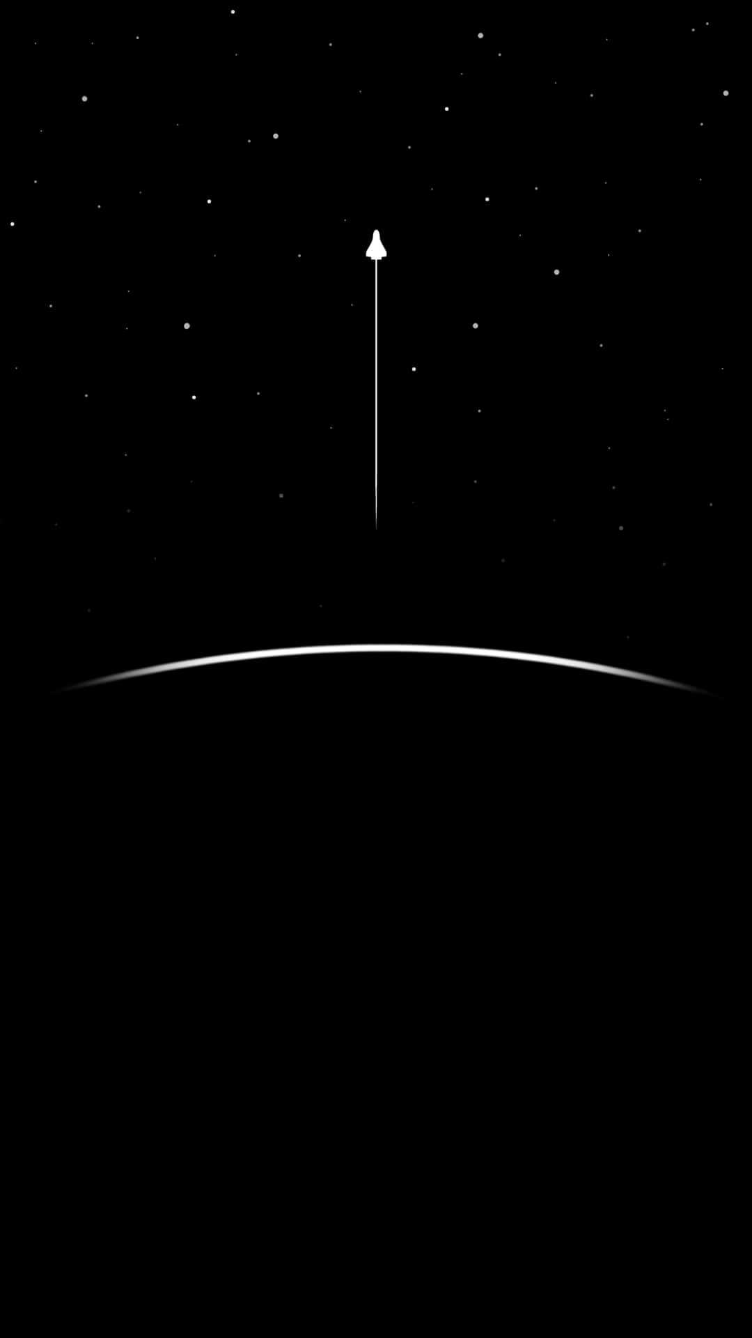 一枚白色火箭在行星彎曲的地平線上方發射到太空。