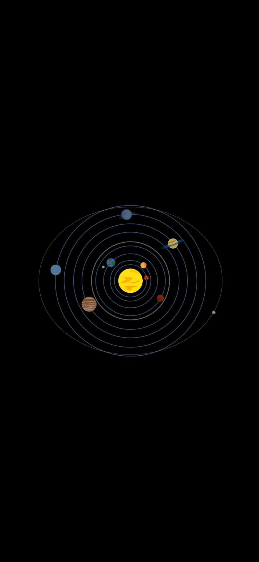 太陽系圖，行星沿細線繞中央太陽運行。 — 簡約 壁紙