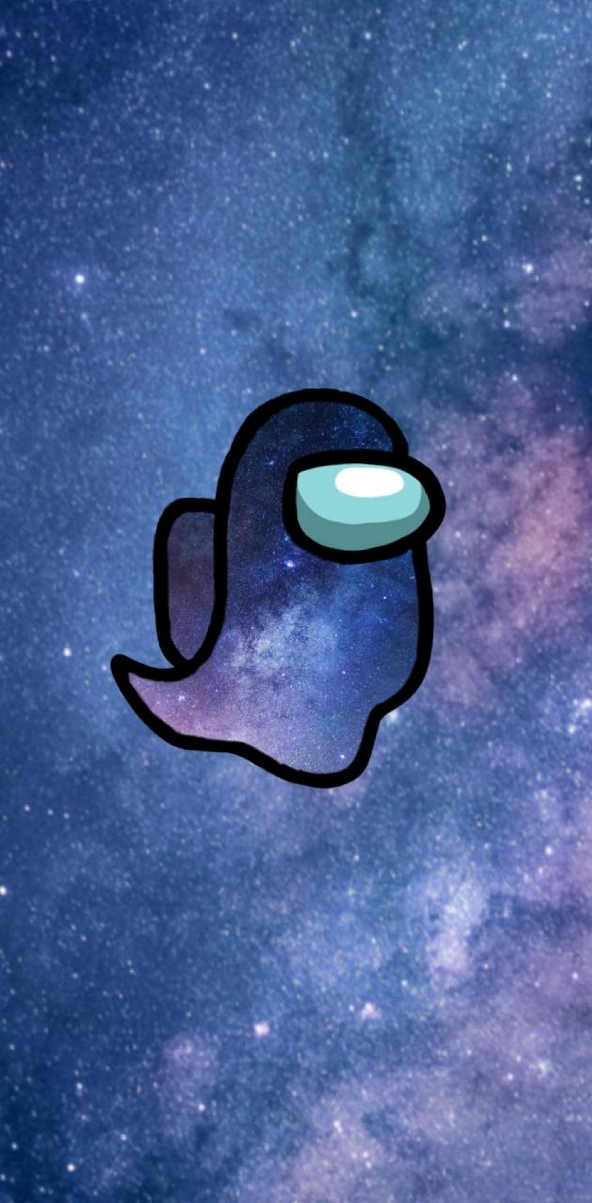 Among US 幽靈星際 壁紙 — 一個卡通太空人漂浮在充滿活力、繁星點點的銀河背景上，帶有旋轉的宇宙色調。
