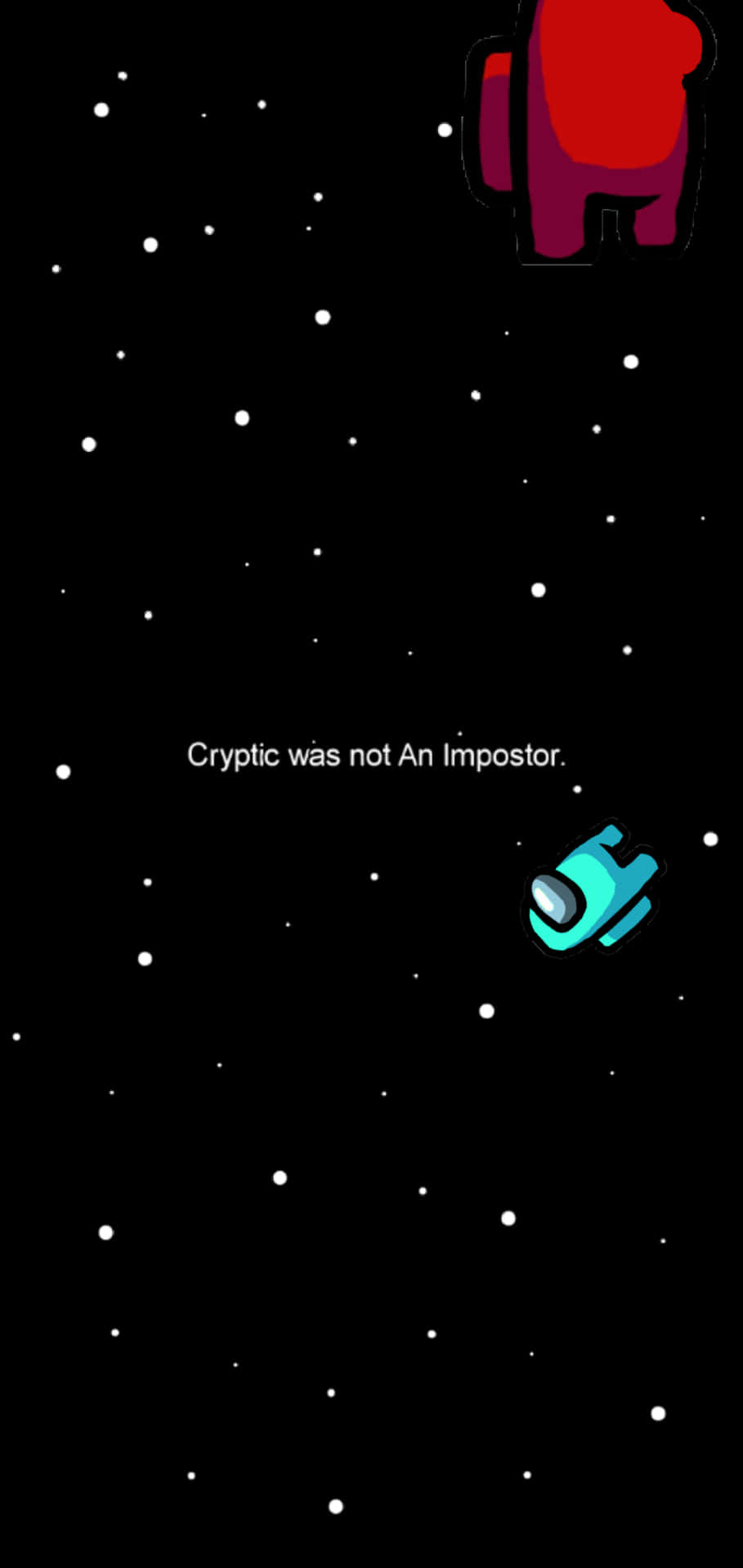 兩個Among Us角色在空間中，文字宣告'Cryptic不是Impostor。'