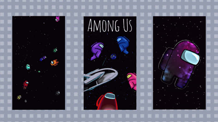 Among Us 遊戲角色在太空中漂浮，伴有星星和太空船。