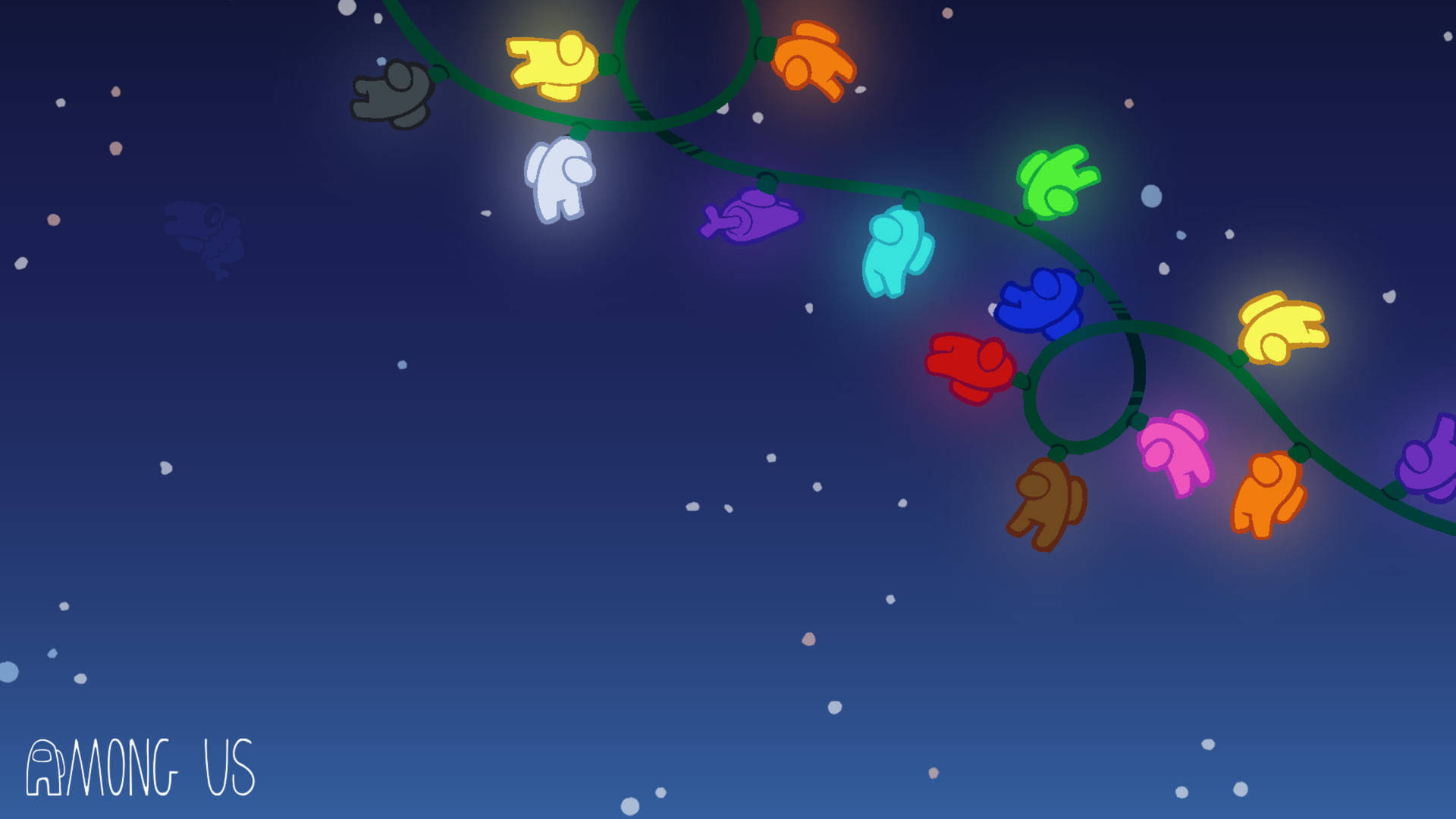 Among Us角色在星空下作為發光的燈串。