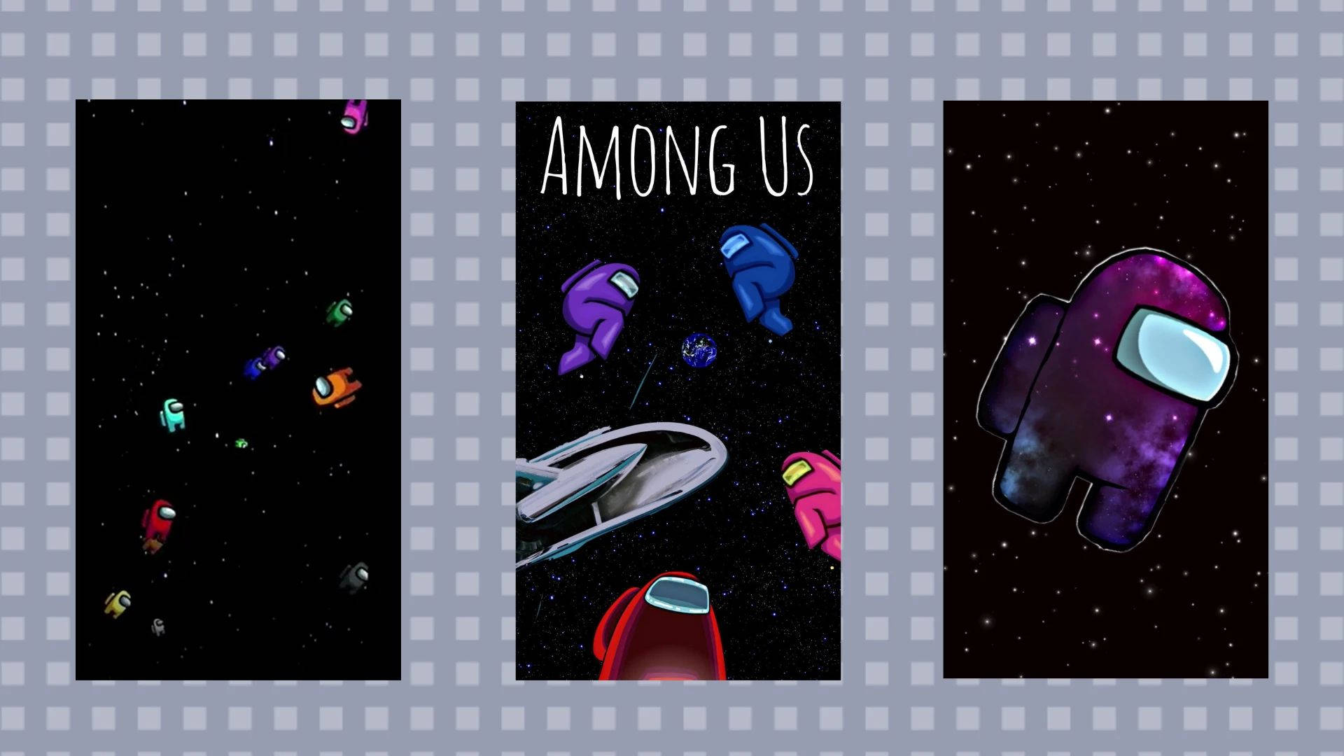 Among Us 遊戲角色在太空中漂浮，配有太空船和標題。