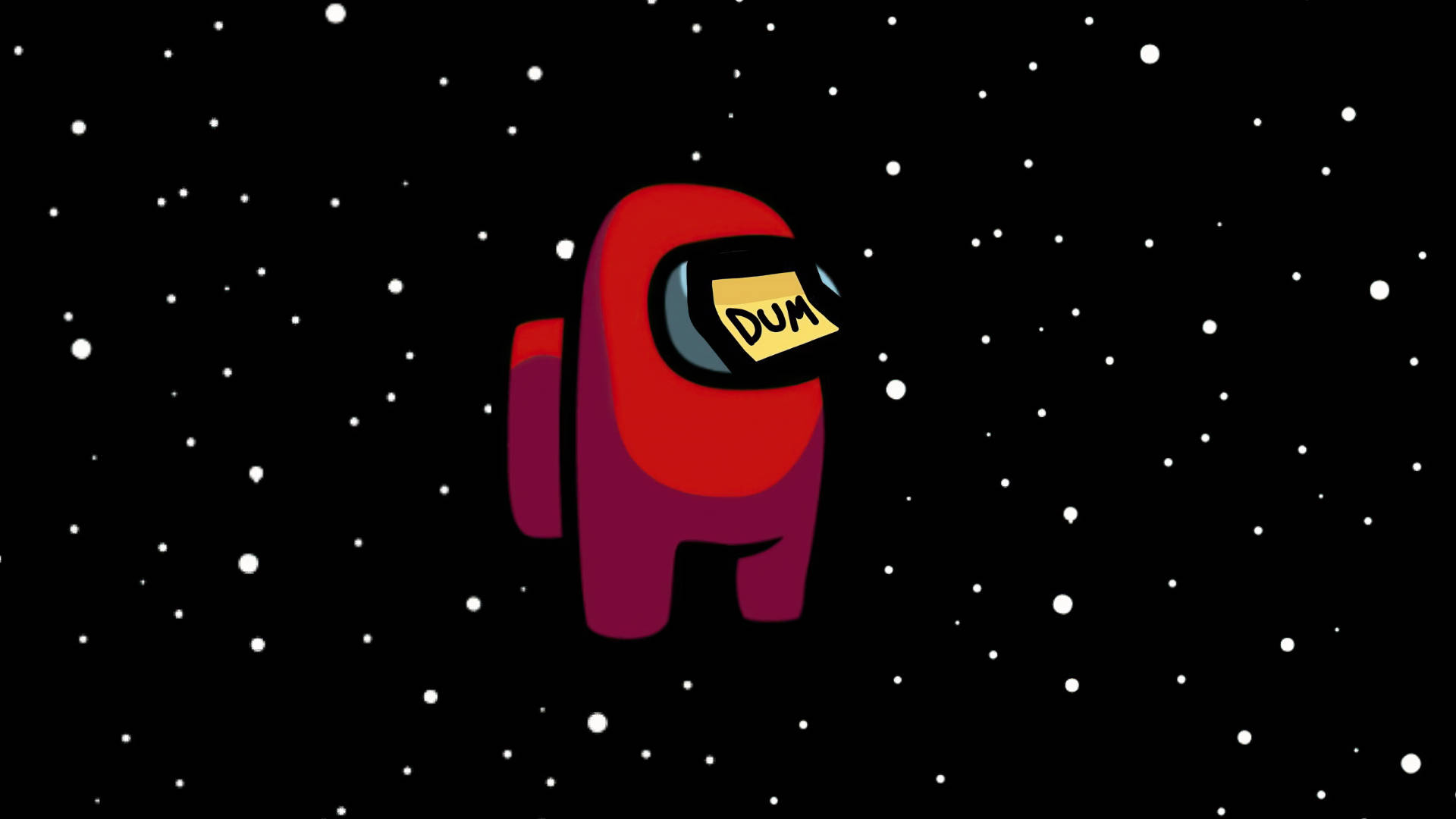 紅色Among Us角色在太空漂浮，面罩上有「DUM」字條。 — 美學版 among US GIF 壁紙