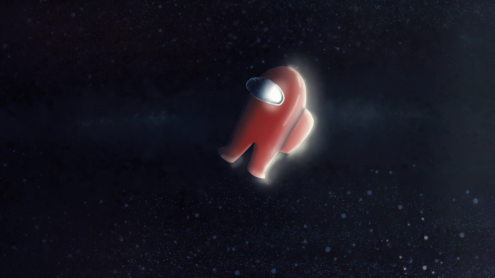 紅色太空人在星空漂浮，頭盔發光。