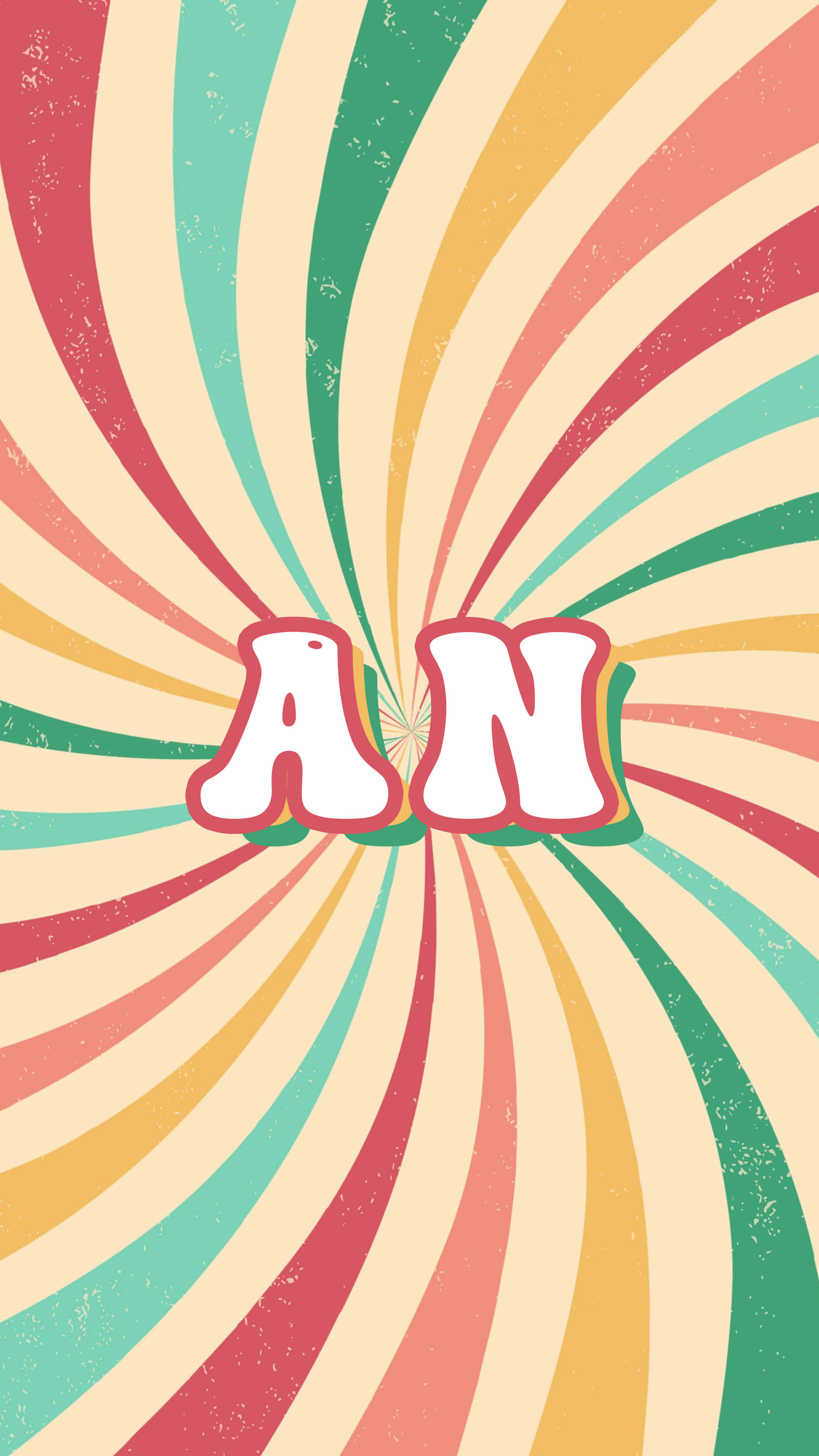 AN 個性復古風背景 壁紙 — 鮮豔的復古漩渦從粗體白色字母「AN」向外輻射，背景為有紋理的復古背景。