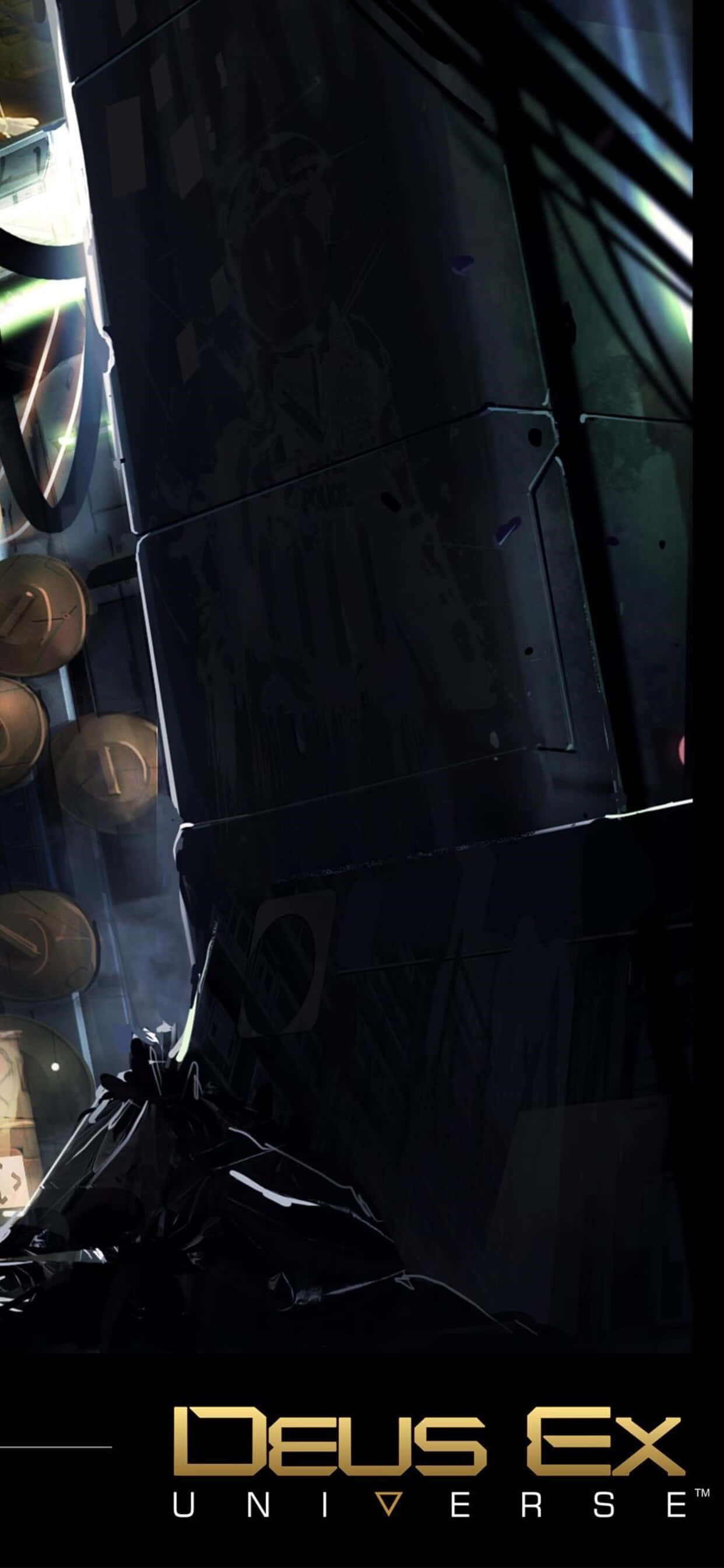 Android《Deus Ex：Mankind Divided》——為人類權利而戰的鬥爭持續進行 壁紙 — 來自《駭客入侵》宇宙的黑暗未來風格走廊，帶有發光霓虹燈和金屬牆壁。
