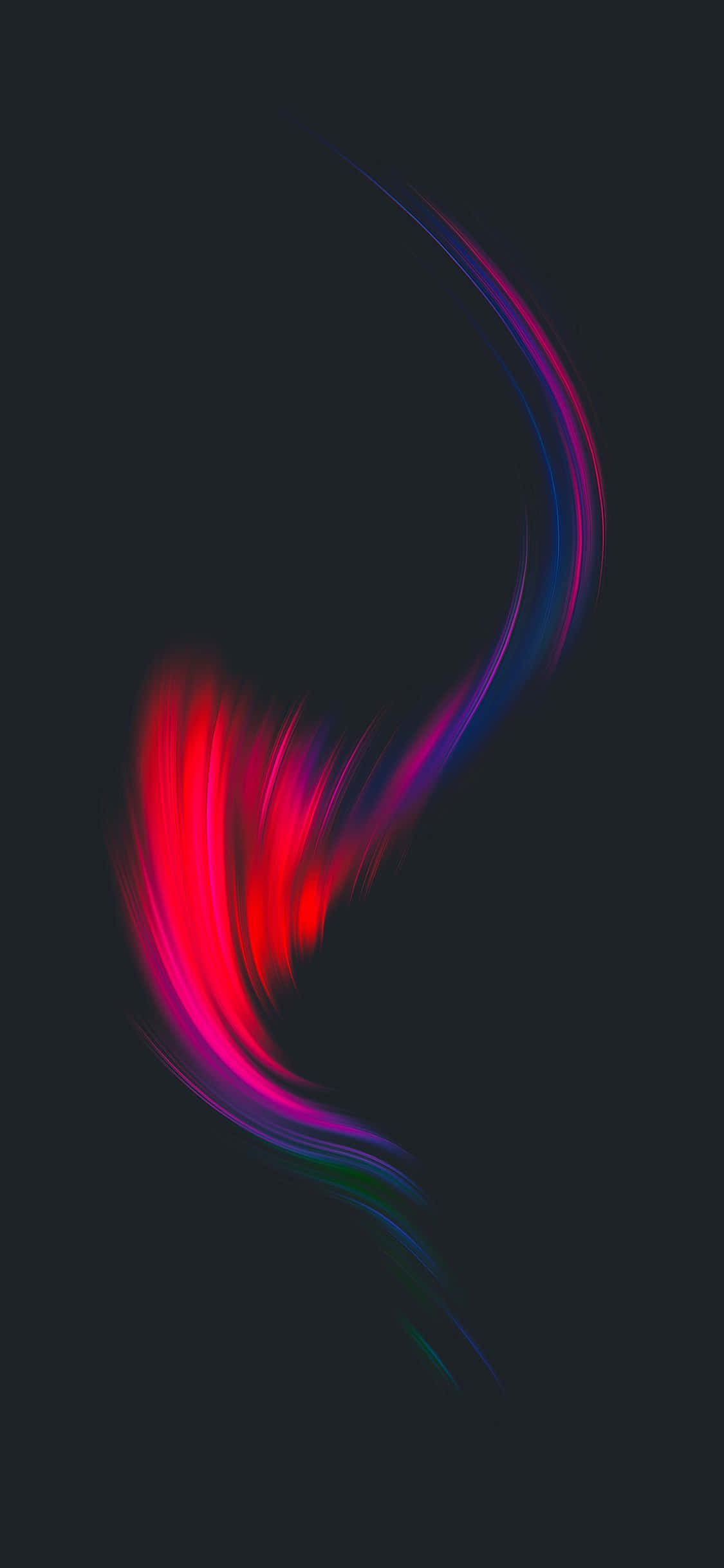 Android OLED 背景 壁紙 — 充滿活力的紅、紫、藍色霓虹條紋在深色背景上動態流動，營造出運動感和能量感。