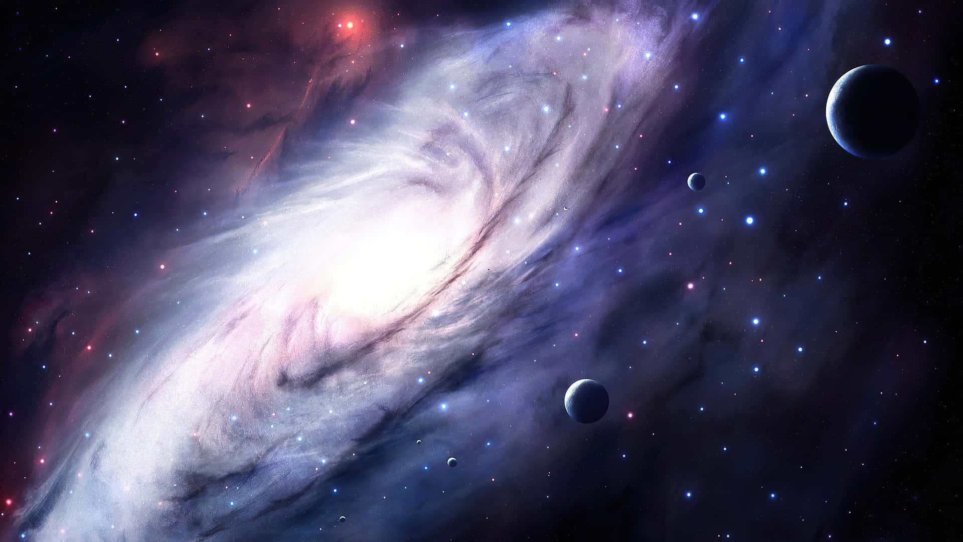 一個在深空中擁有發光恆星和軌道行星的螺旋星系。