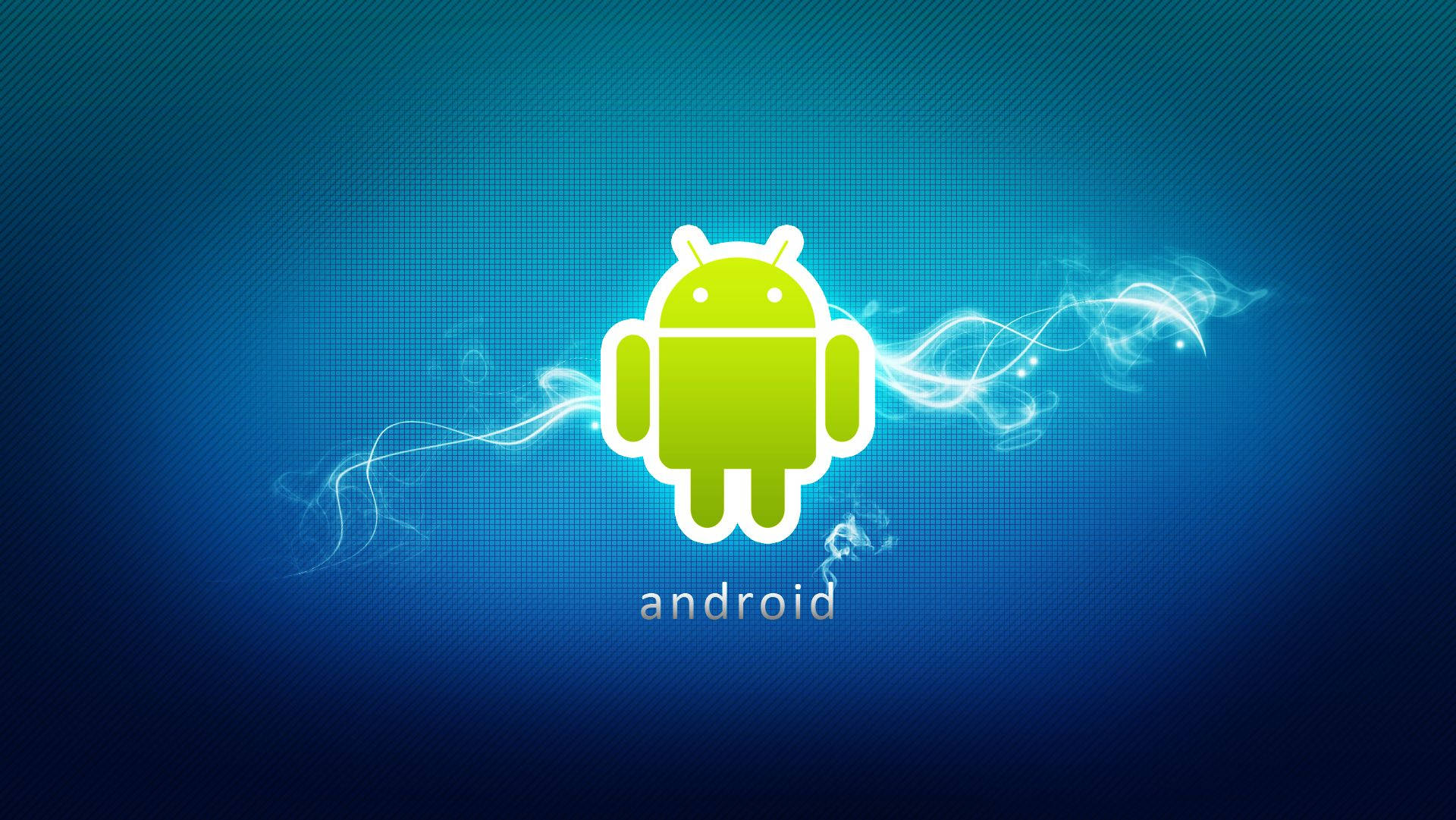 綠色Android機械人，在藍色數碼背景上帶有發光的能量痕跡。