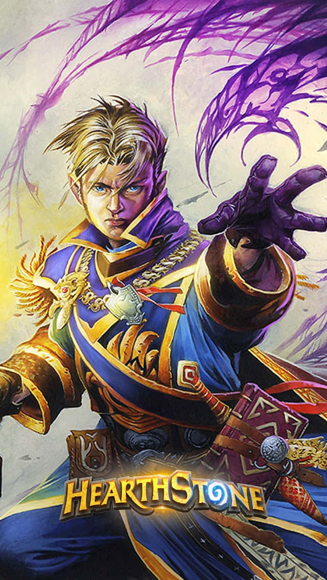 爐石戰記戰士穿著華麗盔甲施放紫色魔法