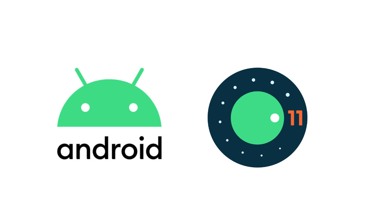 白色背景上的Android標誌和Android 11版本圖標