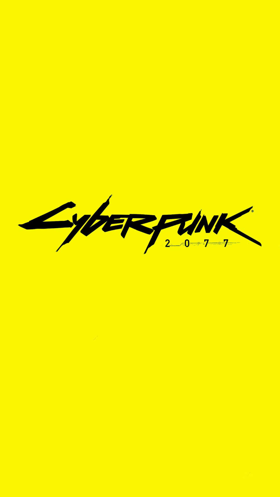 黃色背景上的黑色 Cyberpunk 2077 標誌 — 電馭叛客2077 壁紙