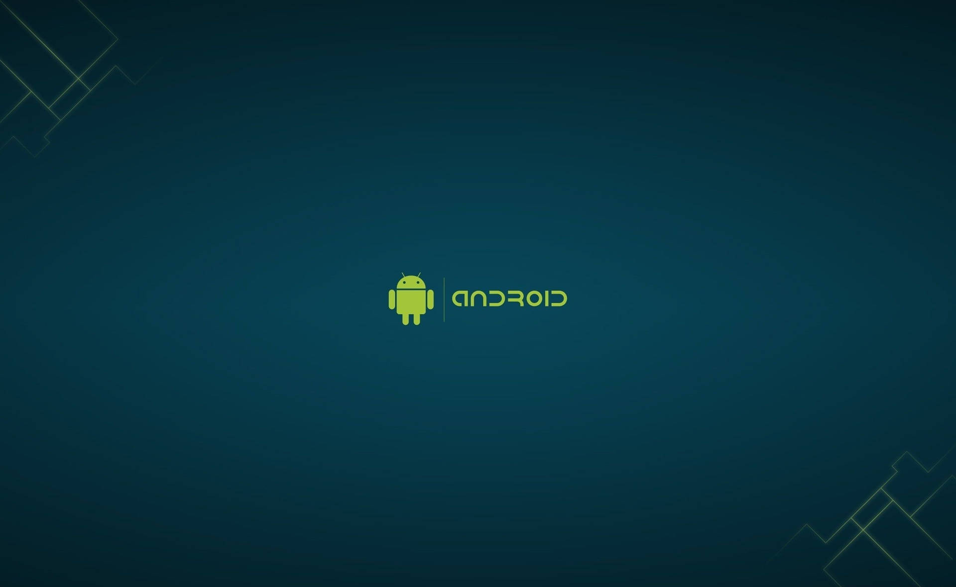 深青色背景上的Android標誌，帶幾何點綴