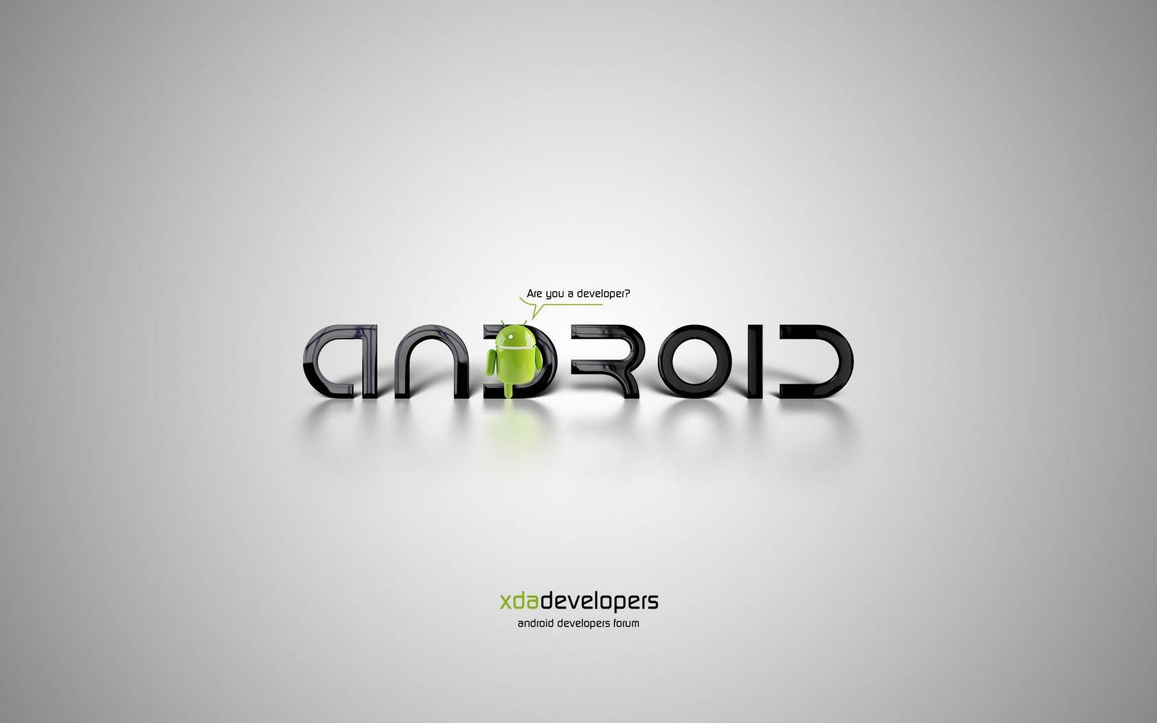 綠色Android機械人吉祥物在灰色背景上從Android一詞後面探出頭來。