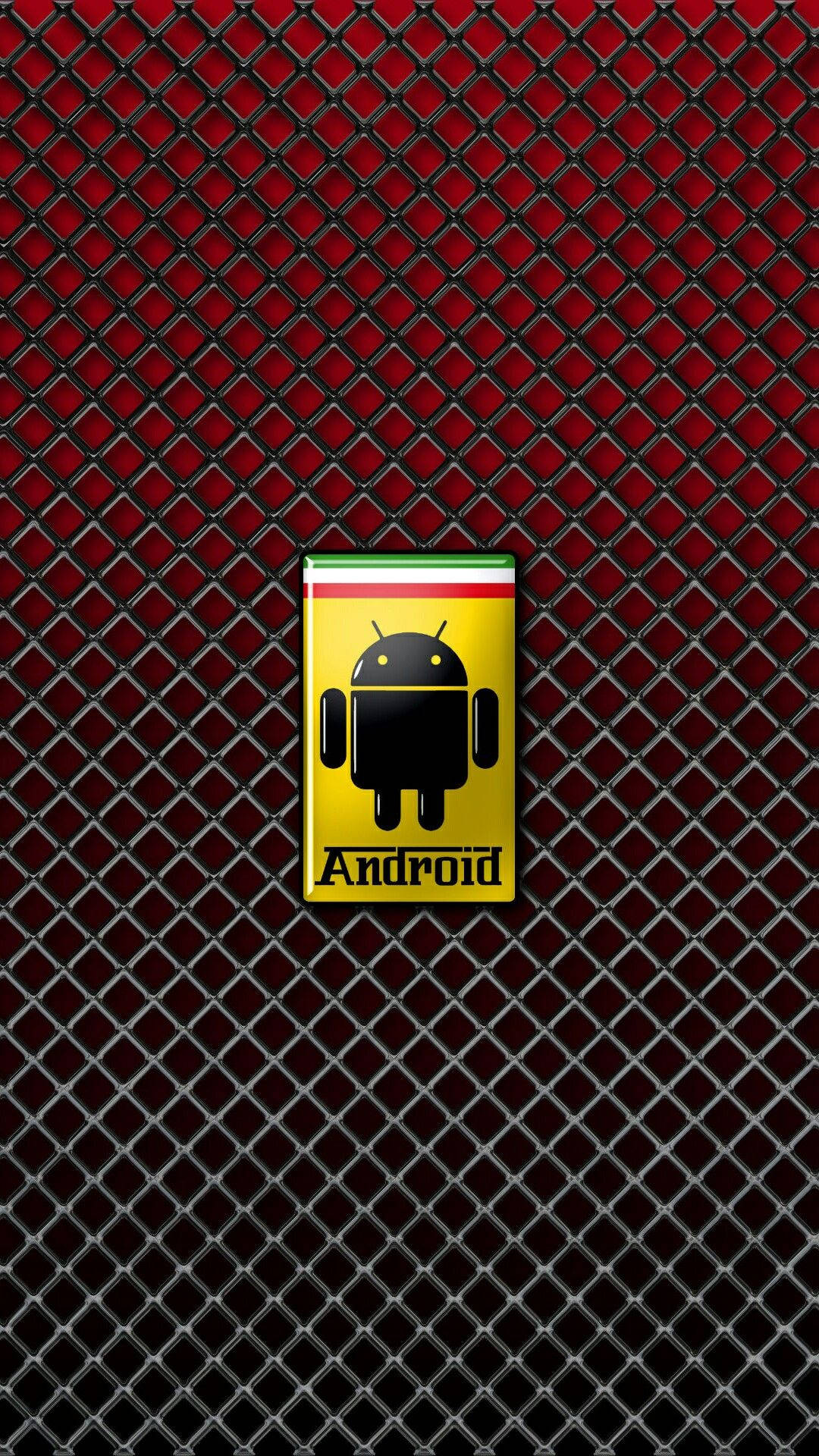 Android標誌在紅色金屬菱形板背景上