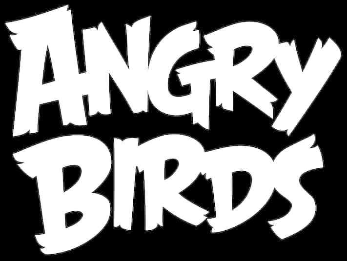 黑白版Angry Birds標誌 壁紙 — 純黑色背景上帶有鋸齒邊緣的粗體白色「ANGRY BIRDS」標誌。