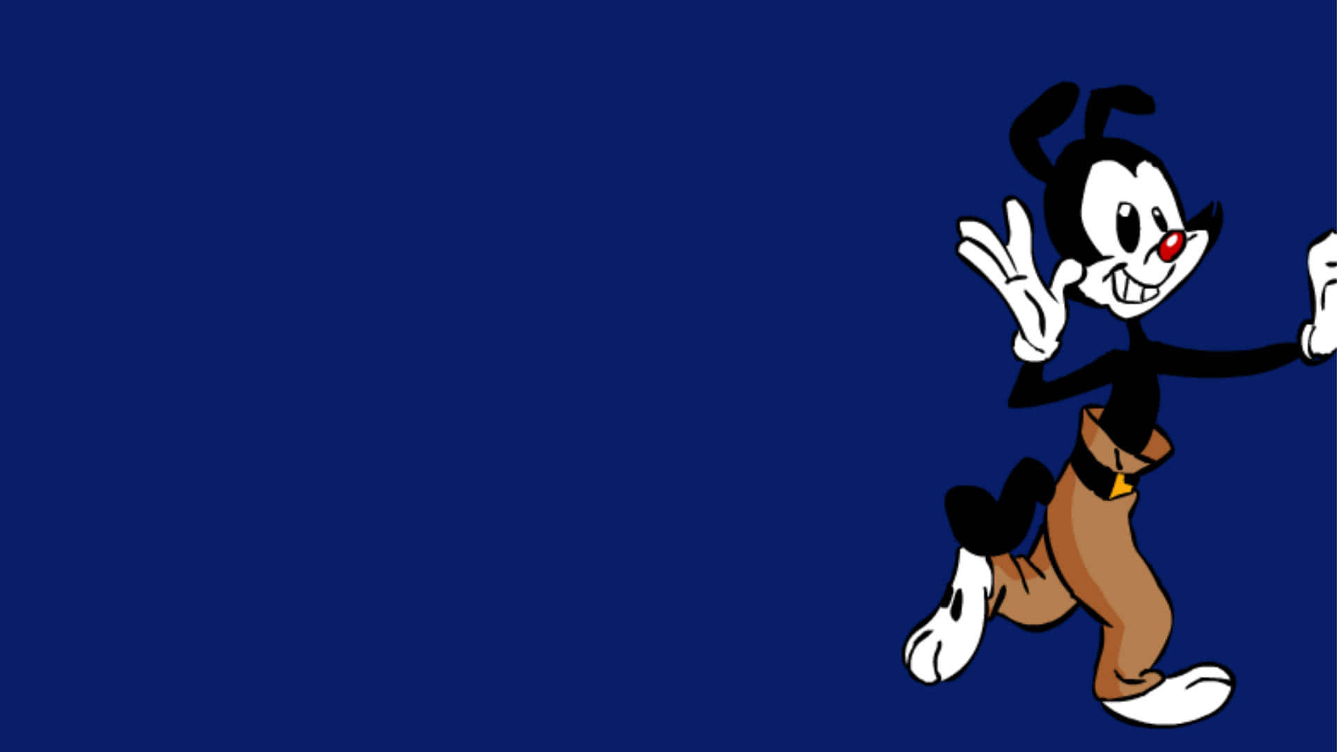 Animaniacs 準備掀起90年代風暴 壁紙 — 經典卡通角色 Bosko 喺純深藍色背景前快樂咁奔跑，露出燦爛笑容。