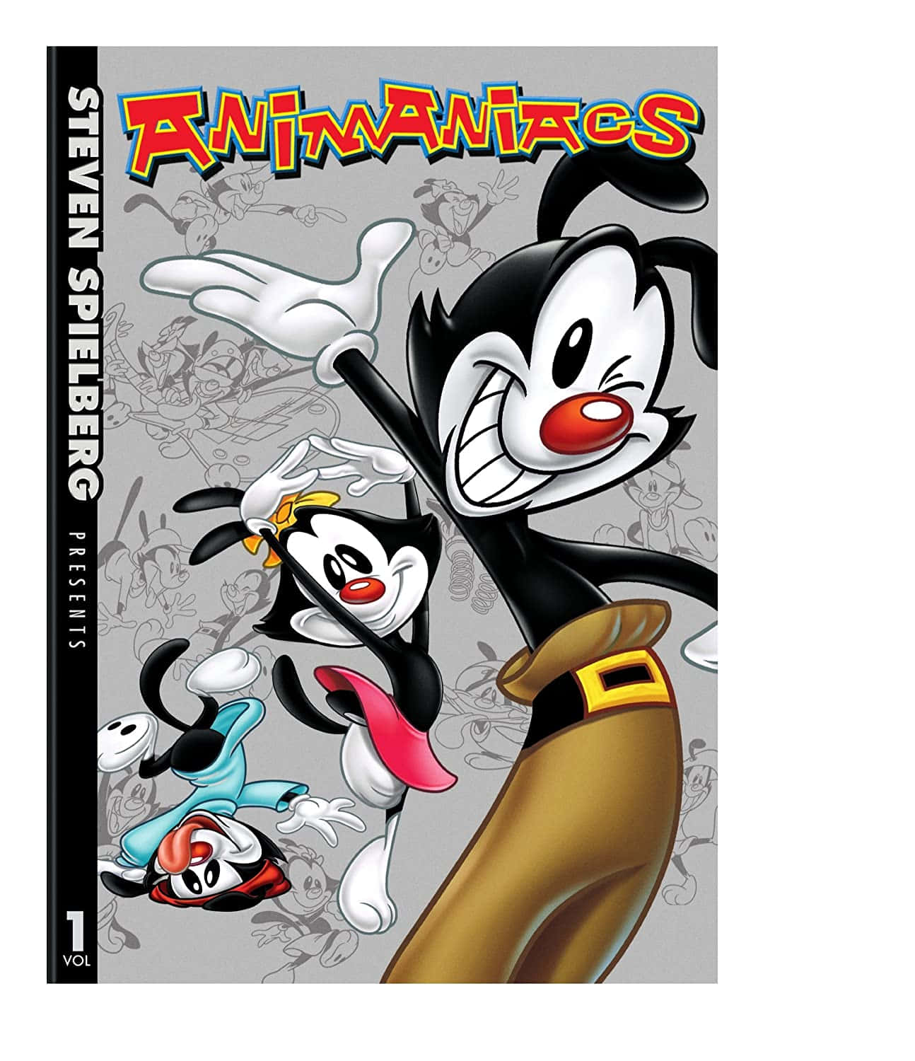 Animaniacs 的封面藝術， featuring 三個主要卡通角色以俏皮姿勢出現。