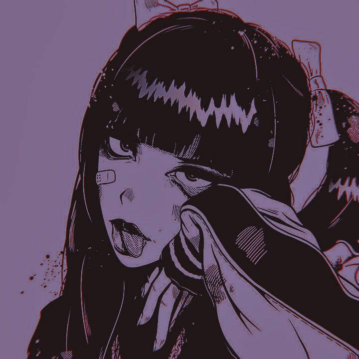 動漫女孩臉上纏著繃帶，在風格化的插圖中伸出舌頭。